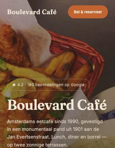 De mobiele weergave van het Boulevard Café voorbeeldredesign